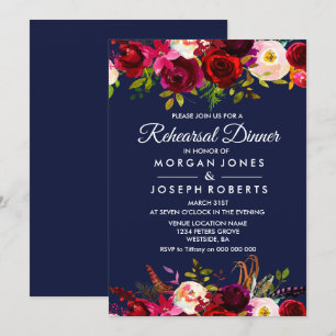 Convite O jantar de ensaio floral de Borgonha dos azuis