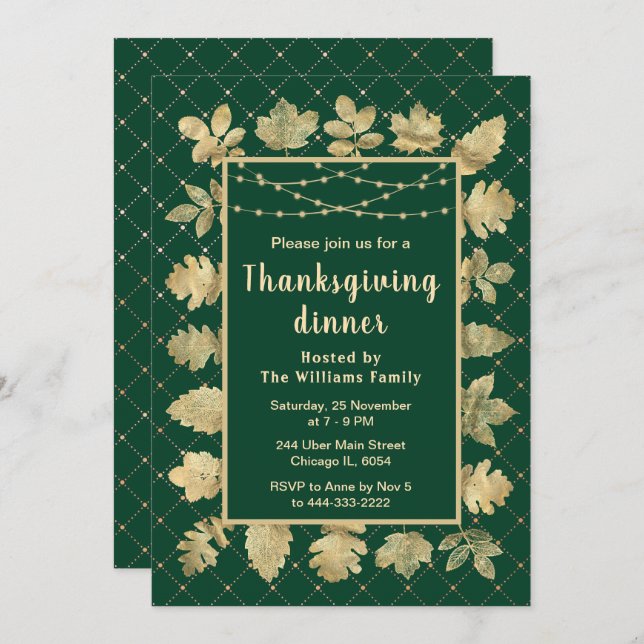 Convite O Janto de Ação de Graças do outono Dourado deixa  (Frente/Verso)