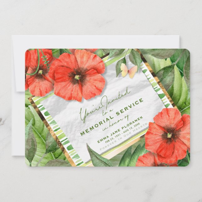 Convite O jardim vermelho da papoila esverdeia a cerimonia (Frente)