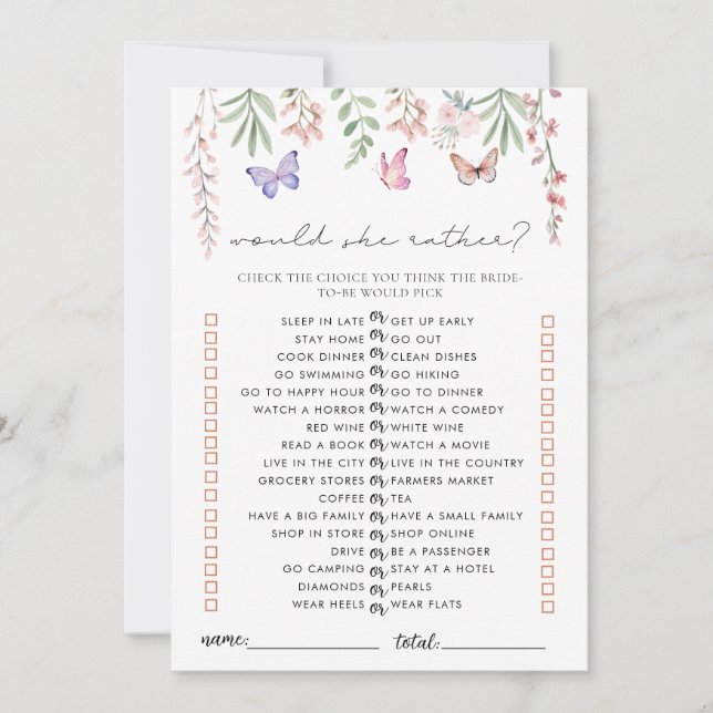 Convite O Jogo das Borboletas do Chá de panela Ela Prefere (Frente)