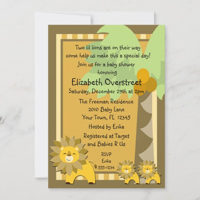 Convite O leão do bebê da selva junta o safari do jardim (Frente)