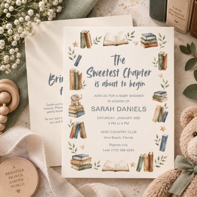 Convite O Livro de Babá Chamada Mais Doce Capítulo  (The Sweetest Chapter Book Baby Shower Invitation)