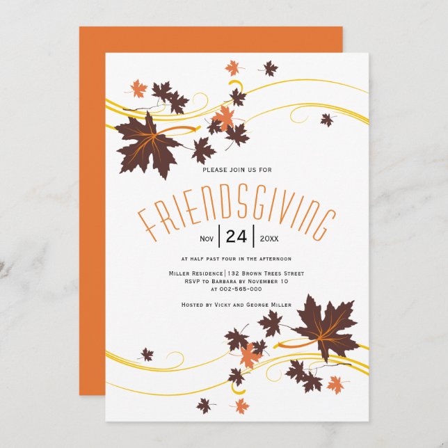 Convite O mastro marrom e laranja sai no outono (Frente/Verso)