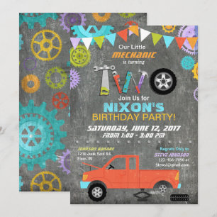 Convite O mecânico de carro alinha o aniversário do quad