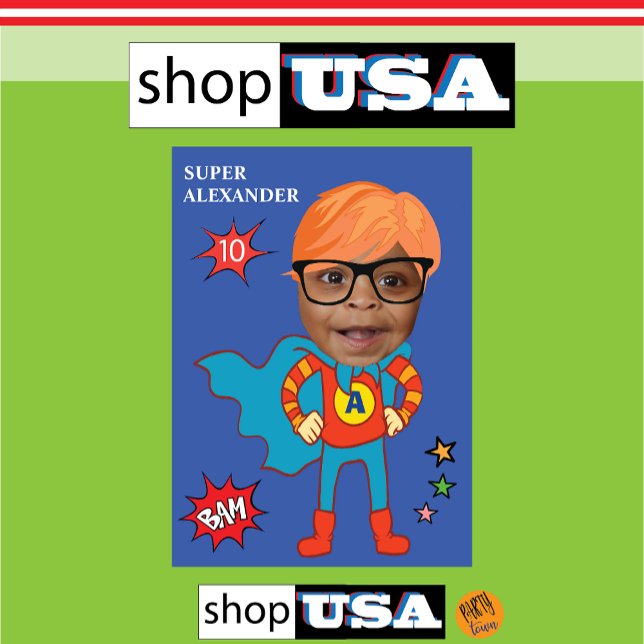 Convite O melhor super-herói divertido com a imagem da cri ("Personalized superhero birthday card"
"Custom superhero birthday card"
"Superhero card with child's)