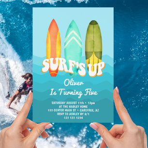 Convite O Menino de Prancha de Surfe Surfs Up de 5º Aniver
