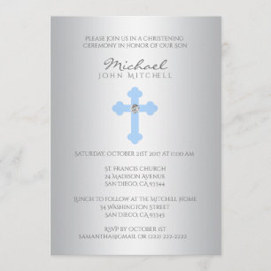 Convite O menino transversal azul de prata do