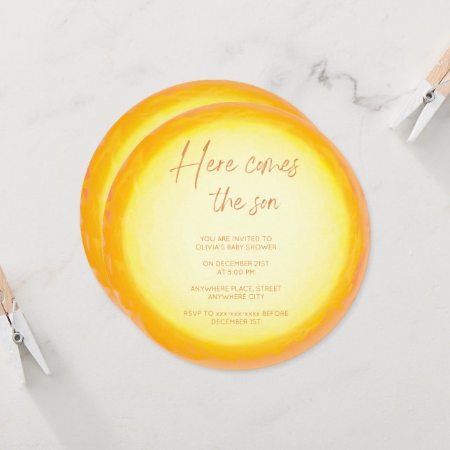 Convite O moderno aqui vem o filho chá de fraldas (Frente/Verso In Situ)