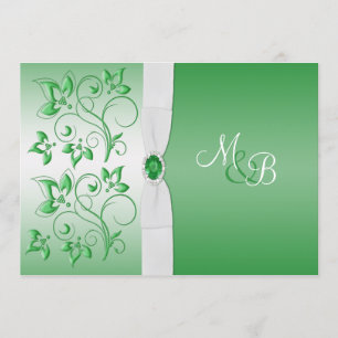 Convite O monograma do verde esmeralda e do branco II