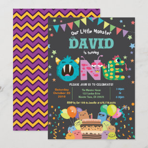 Convite O monstro da primeira festa de aniversário. Garot
