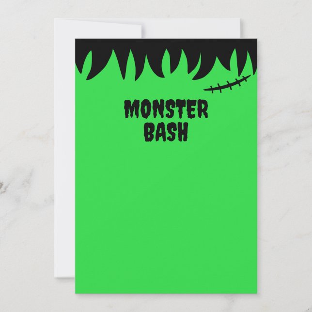 Convite O Monstro de Frankenstein Cose Cicatrizes e Cabelo (Frente)