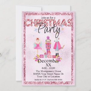 Convite O Natal do Quebra-Nozes Aquarela Rosa Brilho