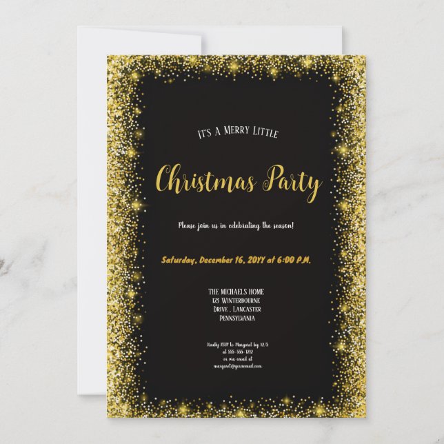 Convite o natal dourado e preto mais moderno (Frente)