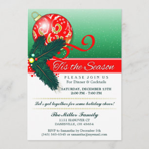 Convite O Natal Tis partido verde & vermelho da estação