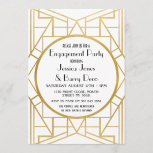Convite o noivado Dourado de Gatsby do art deco dos anos