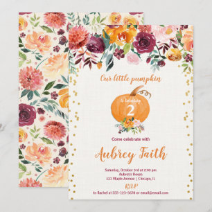 Convite O nosso aniversário floral rústico de abóbora