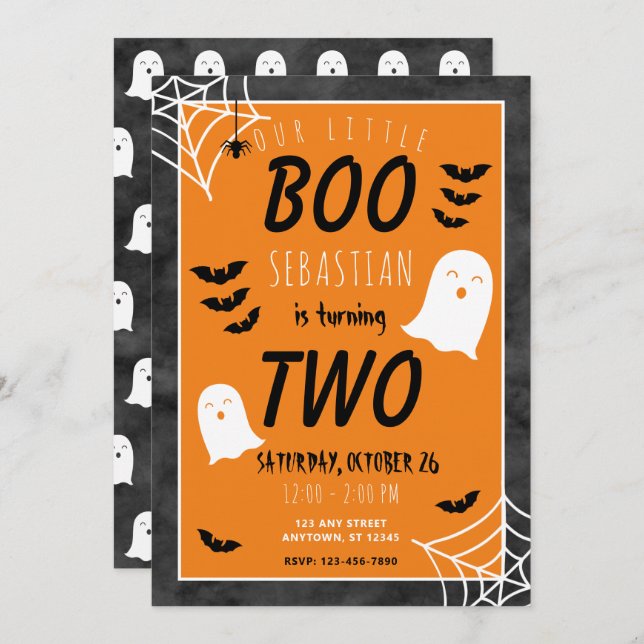 Convite O Nosso Pequeno Boo 2º Aniversário Fantasma Dia da (Frente/Verso)