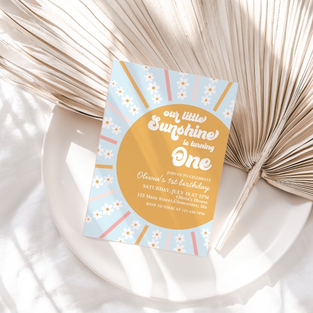 Convite O nosso Pequeno Buraco Solar floral no primeiro an (Criador carregado)