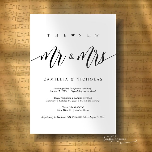 Convite O Novo Senhor e Senhora, Festa de Casamento Intimo (The New Mr and Mrs, Wedding Elopement Dinner and Party Invitation Card, Digital or printed version. )