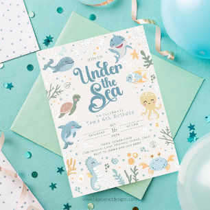 Convite O Oceano Pareceu 6 de Aniversário. Oceano de Crian