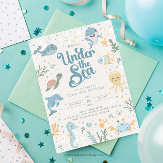 Convite O Oceano Pareceu 6 de Aniversário. Oceano de Crian