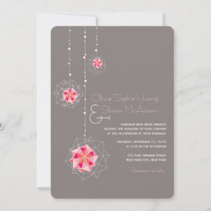 Convite O Ornamento Pink Origami Suspende Casamento Asiát