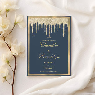 Convite O ouro azul-mauricado pinga luxo Casamento