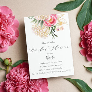 Convite O ouro chique das peônias floresce o chá de pane