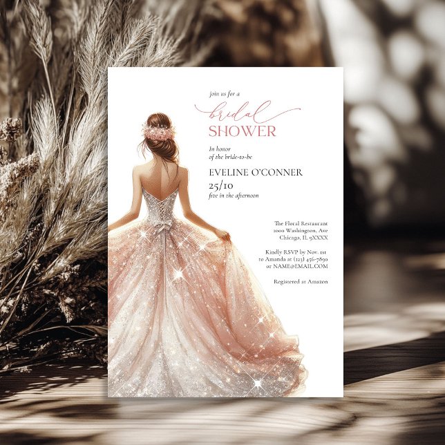 Convite O ouro clássico rosa brilha o luxo do casamento (Classic rose gold sparkles wedding gown lux invitation)