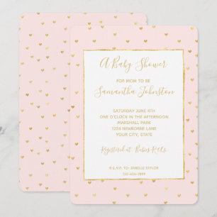 Convite O ouro cora chá de fraldas pequeno cor-de-rosa do