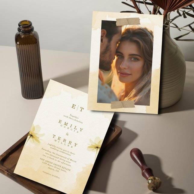 Convite O Ouro Hour Grace Foto e Casamento Monograma (Criador carregado)