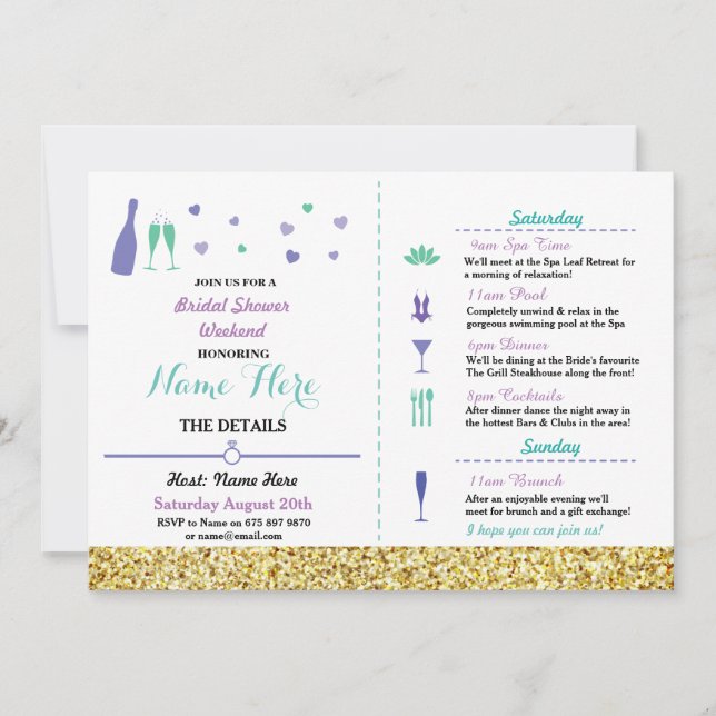 Convite O ouro roxo do coração do itinerário do chá de (Frente)