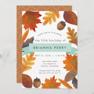 Convite O outono deixa o Aniversário do Adulto Branco de A