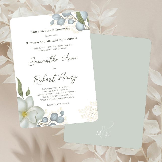 Convite O outono deixa o Casamento outono personalizado (Elegant watercolor magnolia floral wedding invitations.)