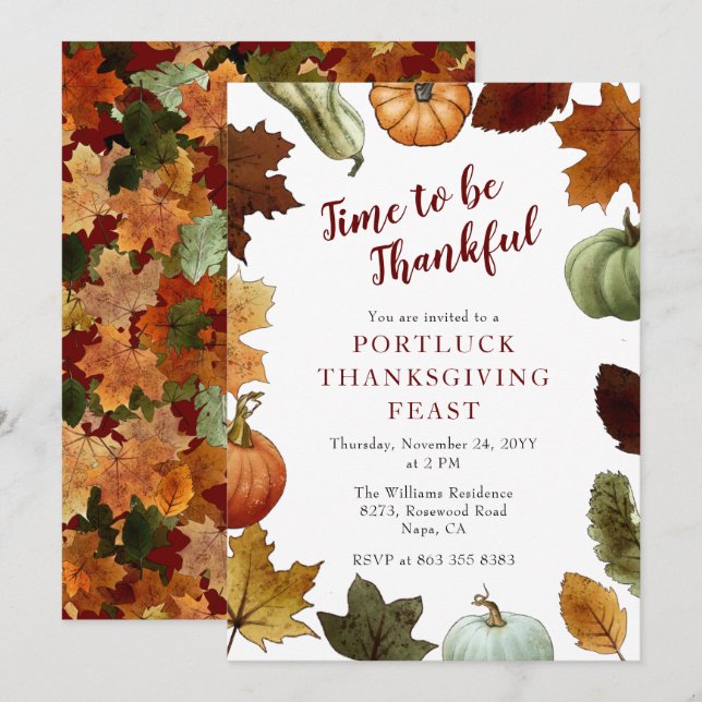 Convite O outono deixa o Janto de Ação de Graças do Quadro (Frente/Verso)