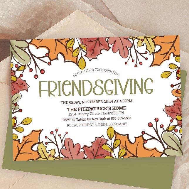 Convite O outono deixa o Janto de amizade (Autumn Leaves Friendsgiving Dinner Invitation)