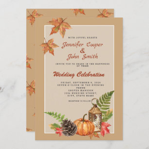 Convite O outono elegante deixa um casamento de abóbora