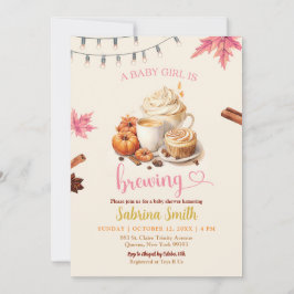 Convite O outono rosa deixa Chá de fraldas de café de abób