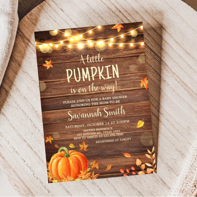 Convite O outono russo deixa Chá de fraldas de abóbora (Rustic Fall Pumpkin Baby Shower Invitation)