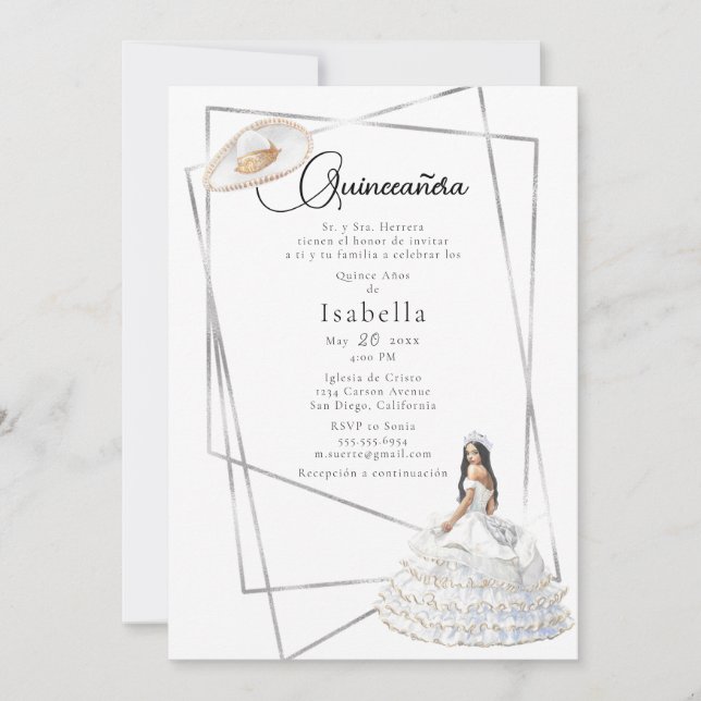 Convite O palhaço branco elegante e a Quinceañera sombrero (Frente)