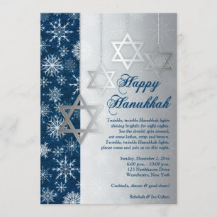 Convite O partido branco de prata azul de Hanukkah dos
