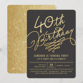 Convite O partido de aniversário de 40 anos adulto Glam do