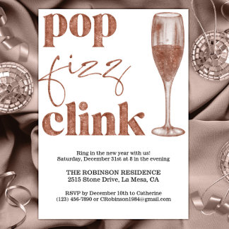 Convite O partido de Ano Novo "Sparkle Rosa Dourada Cheers