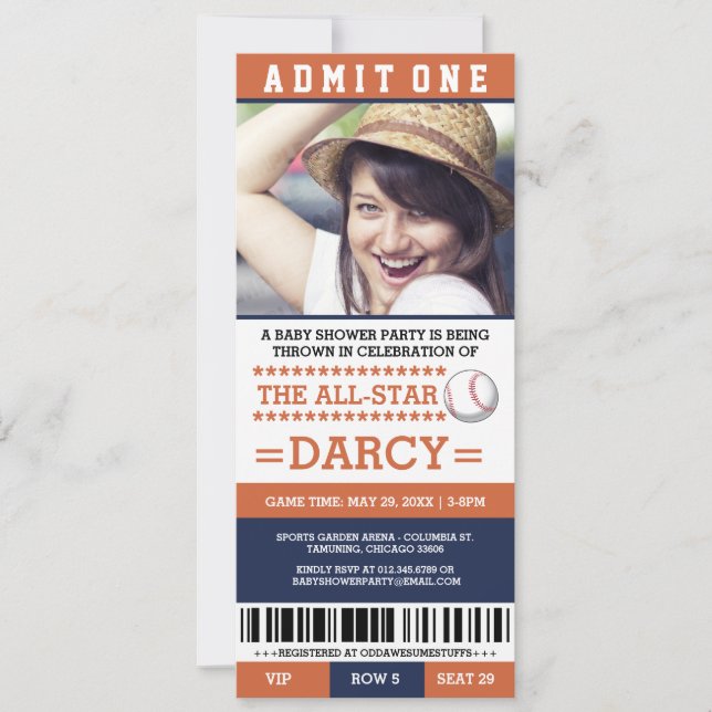 Convite O partido de chá de fraldas alaranjado e azul do (Frente)