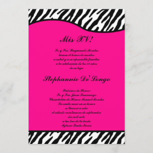 Convite o partido de Quinceanera da zebra do rosa 5x7