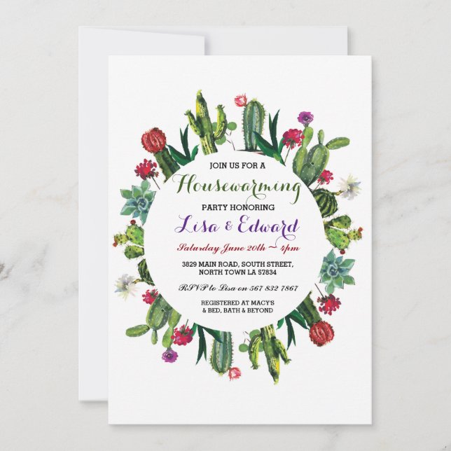 Convite O partido do Housewarming do cacto convida a casa (Frente)