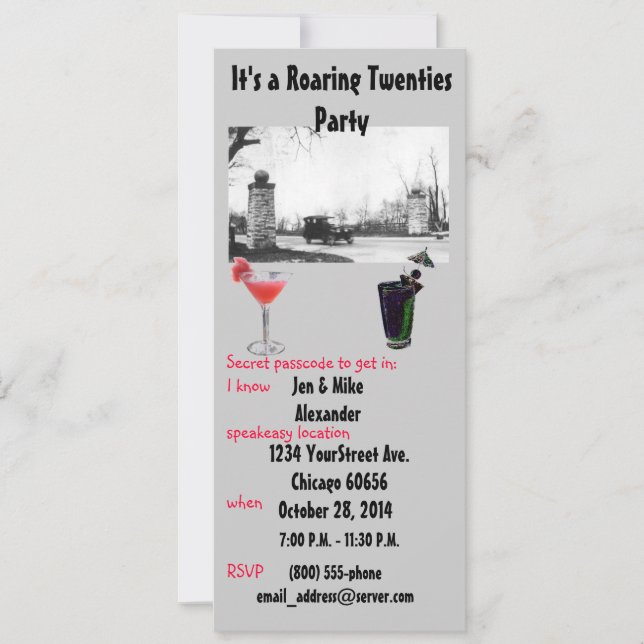 Convite O partido do tema dos anos 20 rujir convida (Frente)