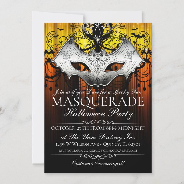 Convite O partido gótico do mascarada da máscara do bastão (Frente)