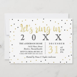 Convite O partido preto & Dourado de ano novo dos confetes