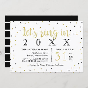 Convite O partido preto & Dourado de ano novo dos confetes